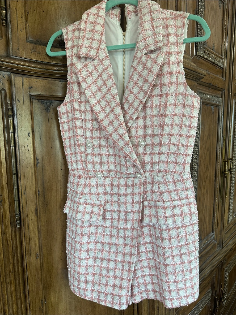 VENUS Pink and White Tweed Sleeveless romper